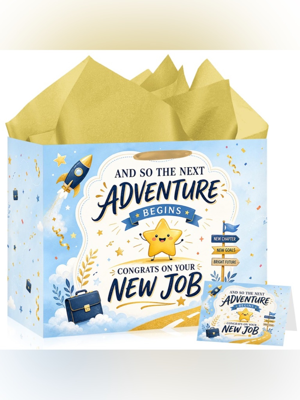 New Job Congratulations Gift Bag Card Gold Tissue Paper Coworker Employee